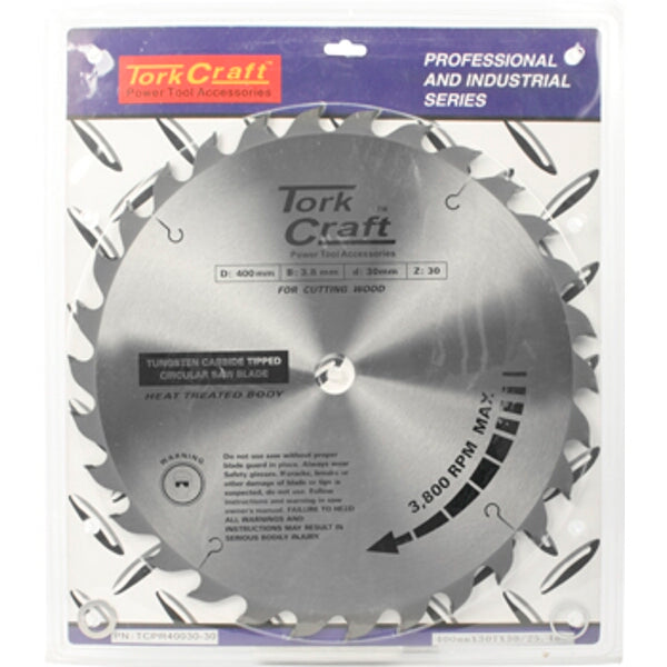 Tork Craft 400mm Saw Blade - 30T Tungsten Carbide Tipped Circular Saw Blade for Wood Cutting - Professional Industrial Series