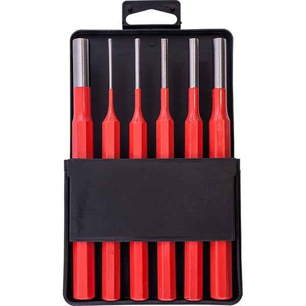 TORK CRAFT Pin Punch Set, 6pc (2.5-10mm). Red Steel Nail Pin Punch for Metalworking. High-Quality Tools.