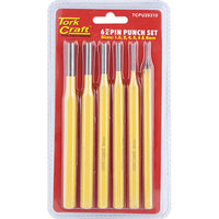 Tork Craft Pin Punch Set 6pc (1.5, 3, 4, 5, 6, 8mm) Yellow - Precision Tool for Rivets, Bolts & Pins