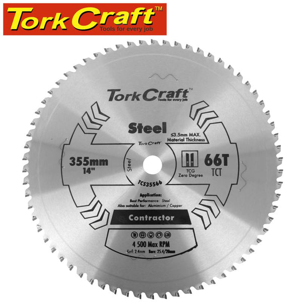 TorkCraft 355mm Steel Cutting TCT Saw Blade - 66 Teeth, 25.4mm Bore - Contractor Grade
