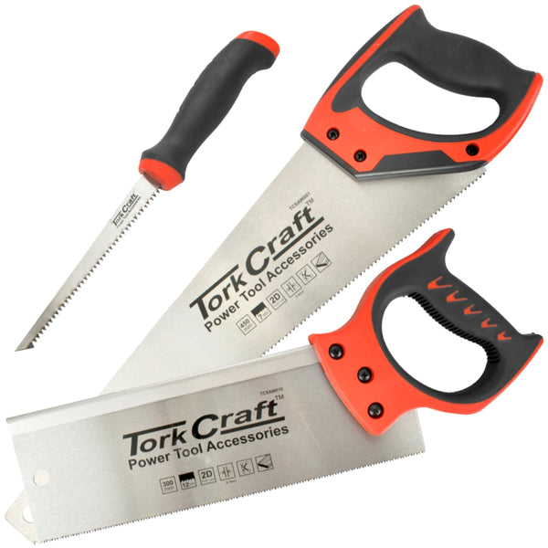 Tork Craft Hand Saws: 3-Piece Hand Saw Set with Hand Saw, Back Saw, and Job Saw | Power Tool Accessories
