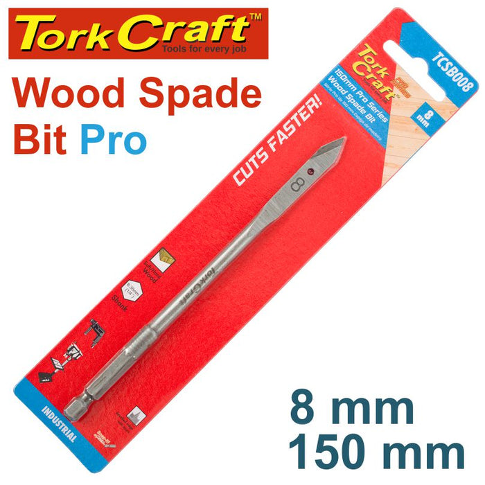 Tork Craft 8mm Wood Spade Drill Bit Pro Series 150mm: Woodworking Power Tool for Clean Cuts