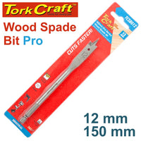 Tork Craft 12mm x 150mm Wood Spade Bit Pro Series. Fast Cutting Wood Drill Bit