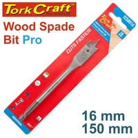 TorkCraft Wood Spade Bit Pro, 16mm x 150mm. High carbon steel drill bit for woodworking. Cuts faster. Industrial Grade.