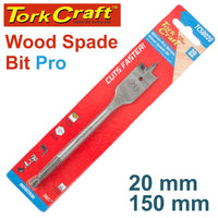 Tork Craft 20mm Wood Spade Bit Pro Series: 150mm Length, Hex Shank. Fast Cutting Wood Drill Bit for Industrial Use.