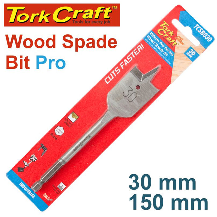 Tork Craft Wood Spade Bit Pro 30mm x 150mm: Drill Bit for Woodworking