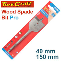 Tork Craft Wood Spade Drill Bit Pro 40mm x 150mm. High Carbon Steel Bit for Woodworking Drilling.