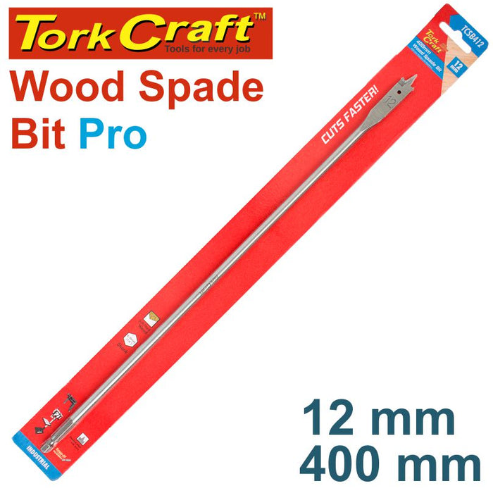 Tork Craft 12mm x 400mm Wood Spade Drill Bit Pro Series: Fast Cutting Woodworking Tool