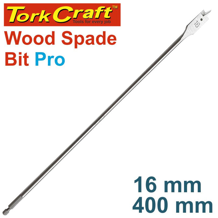 Tork Craft Wood Spade Bit Pro 16mm x 400mm | Paddle Drill Bit for Woodworking | Power Tool Accessory