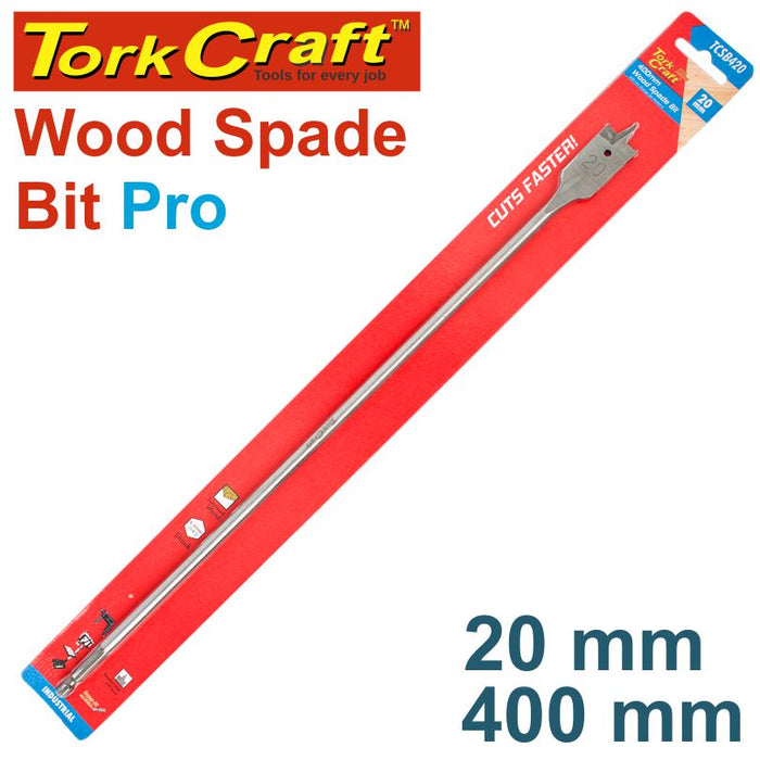 Tork Craft Wood Spade Bit Pro Series 20mm x 400mm. Drill bit for wood. Cuts Faster! 
