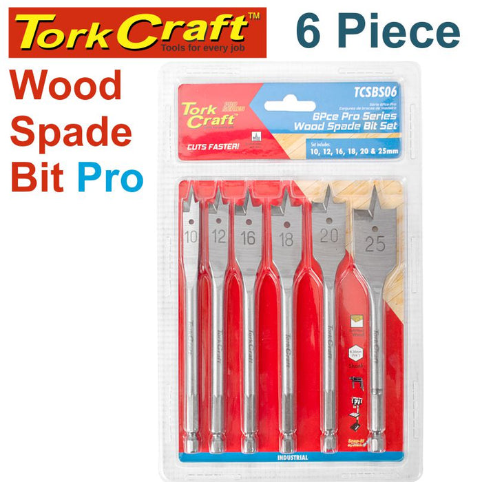 Tork Craft Wood Spade Bit Set 6 Piece | Pro Series Drill Bits for Woodworking