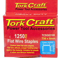 Tork Craft Flat Wire Staples 1250pc - T50 8mm Heavy Duty - Power Tool Accessory