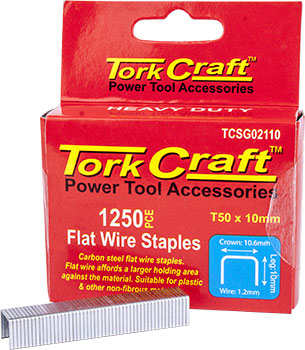 Tork Craft Flat Wire Staples T50 10mm 1250-Piece Carbon Steel Heavy Duty
