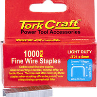 Tork Craft JT21 6mm Fine Wire Staples (1000 Pcs) - Light Duty Carbon Steel Staples for Textile Use