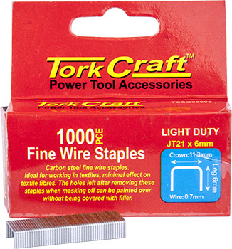 Tork Craft JT21 6mm Fine Wire Staples (1000 Pcs) - Light Duty Carbon Steel Staples for Textile Use