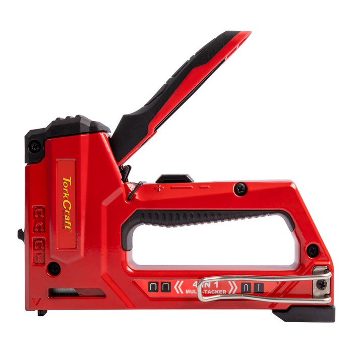 Tork Craft 4-in-1 Staple Gun: Heavy Duty, Light Duty, Cable Staples, Brad Nails - Versatile Tackling for DIY and Professional Projects