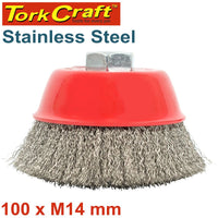 TorkCraft Wire Cup Brush 100 x M14 Stainless Steel Crimped - Grinder Brush, Rust Removal, Surface Prep