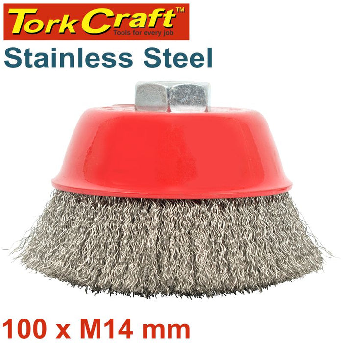 TorkCraft Wire Cup Brush 100 x M14 Stainless Steel Crimped - Grinder Brush, Rust Removal, Surface Prep