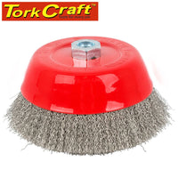 TorkCraft 150mm Crimped Stainless Steel Wire Cup Brush M14 - Rust Removal Grinding Tool