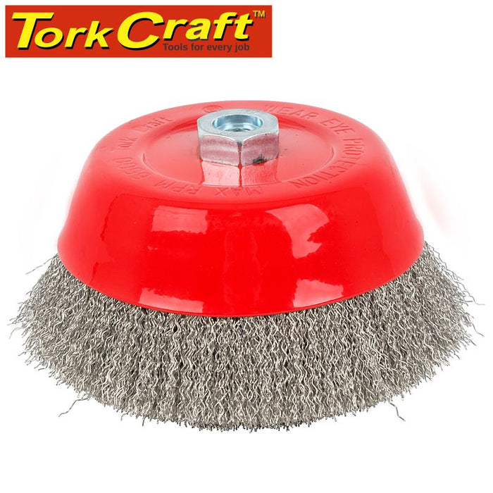 TorkCraft 150mm Crimped Stainless Steel Wire Cup Brush M14 - Rust Removal Grinding Tool