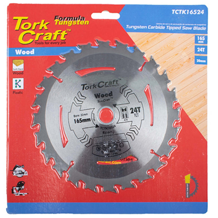 Tork Craft 165mm TCT Saw Blade - 24T Wood Cutting Blade