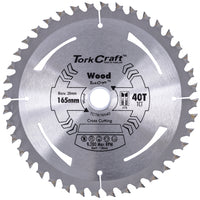 Tork Craft 165mm TCT Saw Blade 40T Wood Thin Kerf. 165x1.6x20mm. Cross Cutting Wood Saw Blade