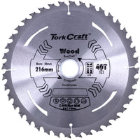Tork Craft 216mm Wood Saw Blade, 40 Teeth TCT, Thin Kerf. Circular Saw for Woodworking. Power Tool Blade