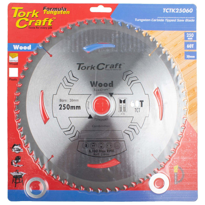 TorkCraft 250mm 60T TCT Saw Blade: Woodworking, Carbide Tipped