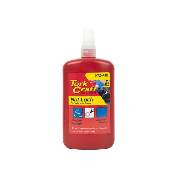 Tork Craft Nut Lock - Medium Strength Thread Locker Adhesive for Brass, Zinc, Steel - 250g