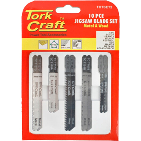 TorkCraft 10-Piece Jigsaw Blade Set for Metal & Wood - T-Shank Blades, Power Tool Accessories