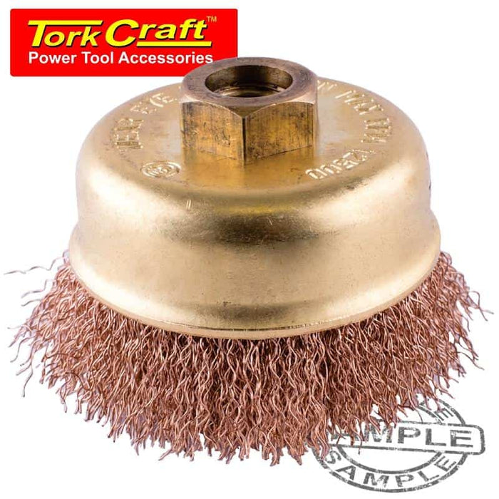Non-Sparking Crimped Wire Cup Brush 100mm M14 - Tork Craft Power Tool Accessory for Metal Deburring & Cleaning