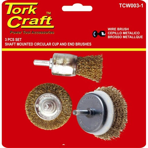 Tork Craft Wire Brush Set: 3pc End, Circular & Cup Brushes with 6mm Shaft. Power Tool Accessories for Cleaning & Surface Prep.