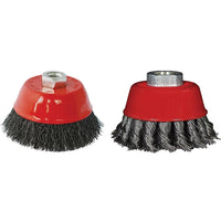 Wire Cup Brush Set 75mm: Crimped & Knotted for Angle Grinder. 2pc wire brushes circular & twist knot. Heavy-duty metal cleaning.