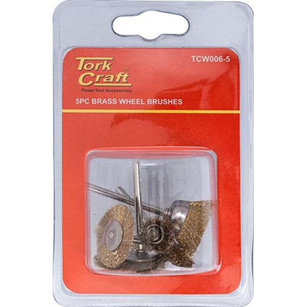 Tork Craft 5PC Brass Wheel Brushes - Mini Wire Brushes Set, 3.2mm Shaft