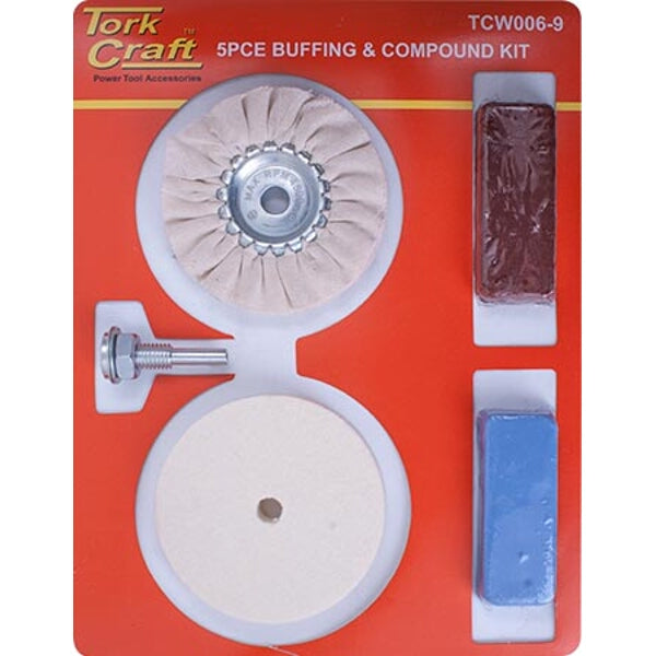 Tork Craft 5-Piece Buffing & Compound Kit: Power Tool Accessories, Polishing Pads, Buffing Wheels, & Compounds for Drill