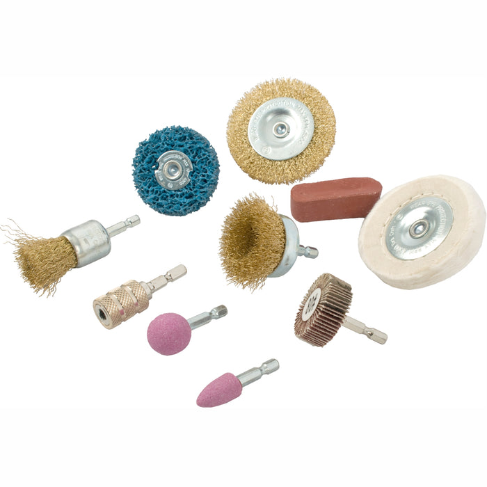 Wire Brush Set 10 Piece Hex Shank & Buff Kit Drill Polishing Abrasives Tools