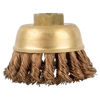 Non-Sparking Twisted Wire Cup Brush, 80mm. Angle Grinder Tool for Rust, Paint Removal, Welding. Brass Coated Steel.