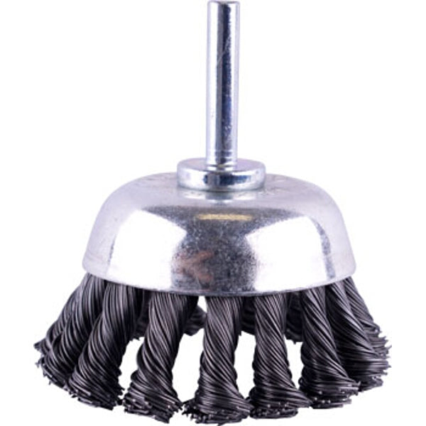 Twisted Wire Cup Brush 65mm, 6mm Shaft - Metal Abrasive Tool for Rust Removal & Surface Prep