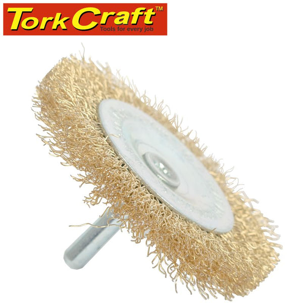 WIRE WHEEL BRUSH 50MM, 6MM SHAFT, Brass Coated Wire, polishing, cleaning, rust removal - chavda.com