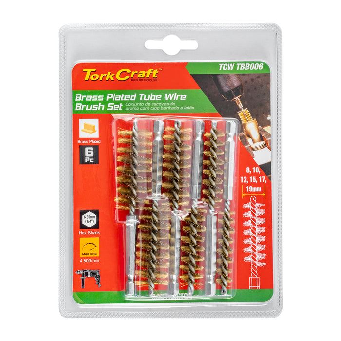 Tork Craft Tube Brush 6 Pc Set Brass Wire 6,35 Mm Hex Shank Tcw Tbb006