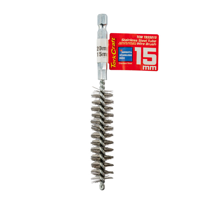 Tork Craft Tube Brush 15 Mm X 120 Mm Stainless Steel 6,35 Mm Hex Shank Tcw Tbss015