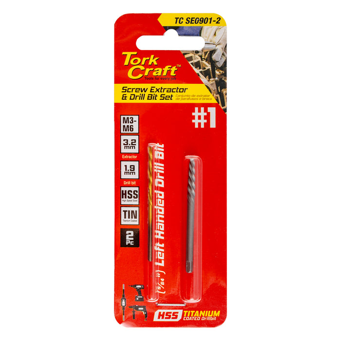 Tork Craft Screw Extractor Set 2 Pc No.1 With Left Hand Drill Bit Tc Se0901 2
