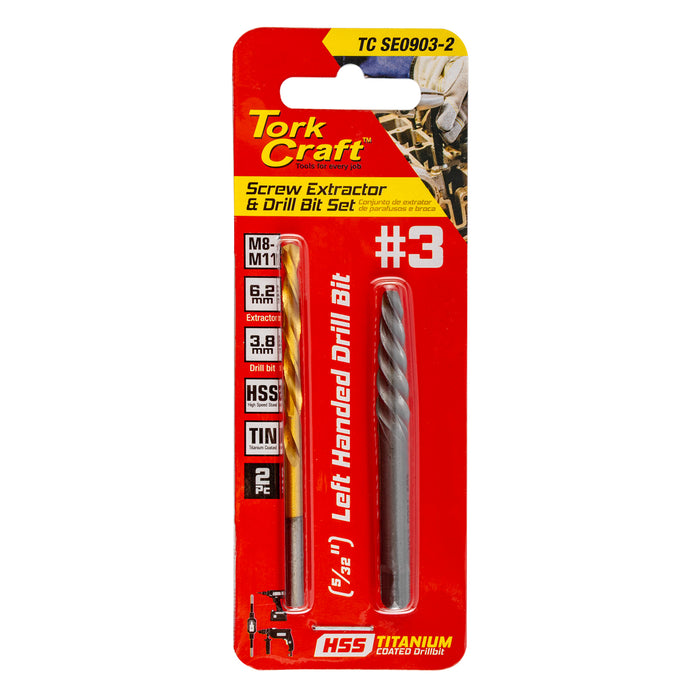 Tork Craft Screw Extractor Set 2 Pc No.3 With Left Hand Drill Bit Tc Se0903 2