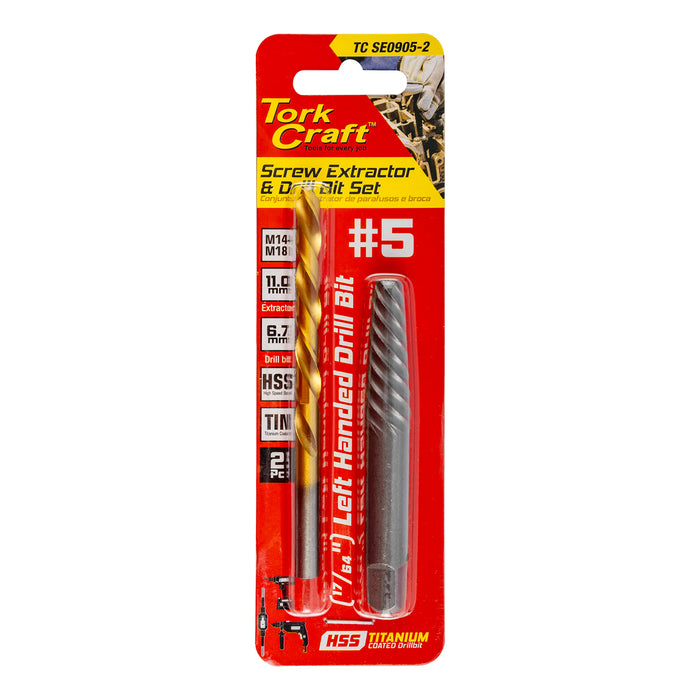 Tork Craft Screw Extractor Set 2 Pc No.5 With Left Hand Drill Bit Tc Se0905 2