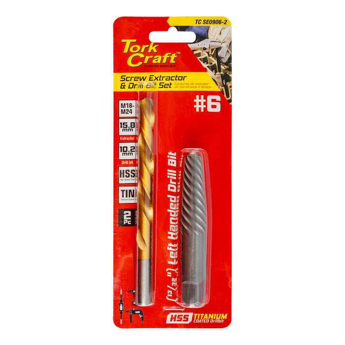 Tork Craft Screw Extractor Set #6 with Left-Hand Drill Bit - Remove Damaged Screws Easily
