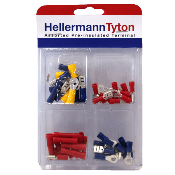 HellermannTyton Assorted Pre-insulated Terminals - Electrical Connectors Red Blue Yellow Terminal Kit