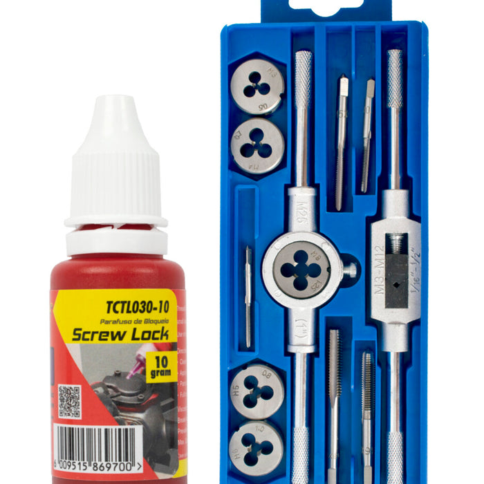 12PC TAP & DIE SET NR SET 12 C/W SCREW LOCK LOW STRENGTH TCTL030-10
