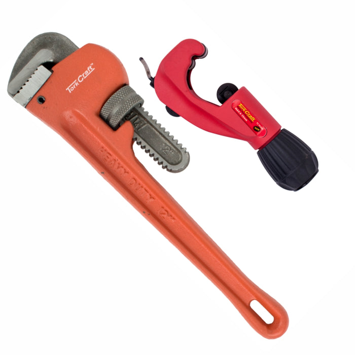 Pipe Wrench and Tube Cutter Set: Heavy Duty 12