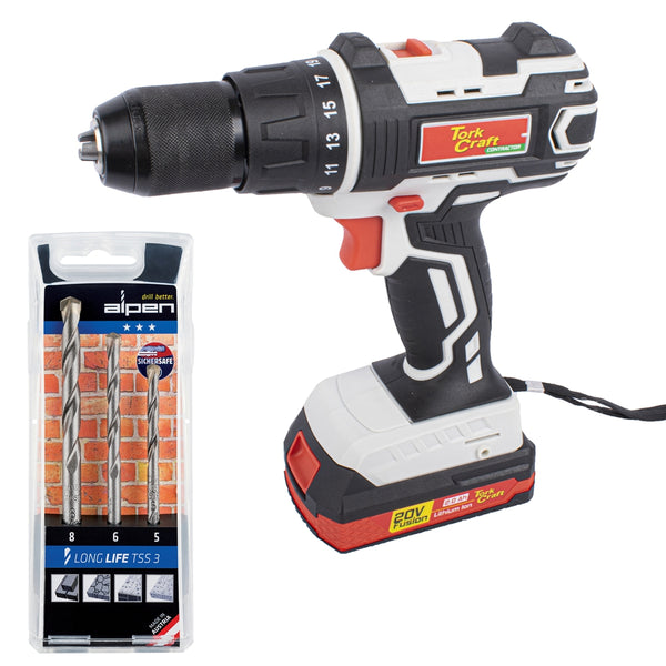 Tork Craft Impact Driver & Alpen Masonry Drill Bit Set - Power Tool Combo for Drilling Concrete & Brick Walls