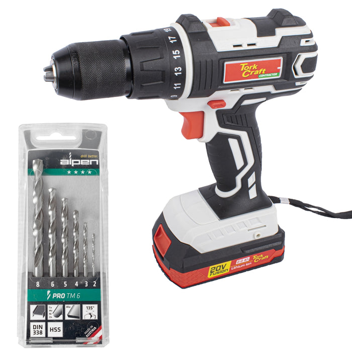 Tork Craft IMP DRIVER TC20030 Cordless Drill with Alpen PRO TM6 Drill Bit Set - Power Tool Combo